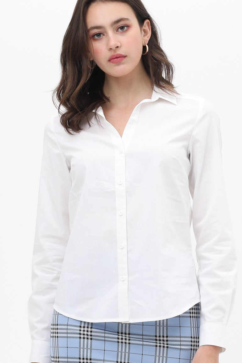 women's white button up blouse