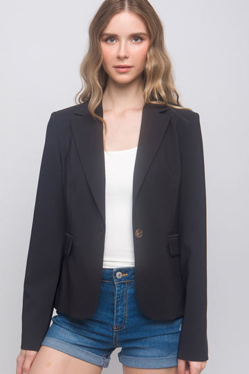 black suit jacket with single button